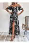 Women's Rope Strap Short Sleeve Double Breasted Collar Slit Patterned Single Jersey Dress - 2