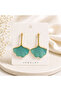 Turquoise Ginkgo Leaf Patterned Gold Earrings Women's Zarax Model Stylish Elegant Large Dangle Earrings - 2