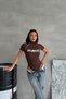 Create Legend Brown Summer Body-Hugging Printed Cotton Bodysuit with Piping Detail and Snap Fasteners - 4