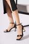 Single strap blunt toe heel coated women's high heeled shoes black skin