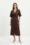 Coffee V-Neck Belted Front Slit Midi Dress 251670 - 2