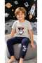Astronaut Print Gray & Black Color Crew Neck Cuffed Leg Pockets Combed Cotton Boys' Pajama Bottom & Top Set