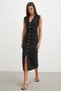 Black buttoned ruched slit dress - 4