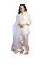 White Natural Silk Embroidered Palazzo Set with Net Dupatta - HRT7603 | White - 2
