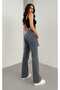 Pvg High Waist Women's Smoked Casual Jeans Palazzo Lycra Wide Leg Trousers - 2