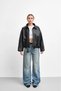 New Season Bomber Oversize Women's Leather Jacket with Belt Detail - 6