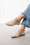 Pavia Beige Tulle Embroidered Bead Embellished Belted Premium Ballerinas - 2