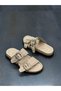 Elva Beige Leather Buckle Women's Daily Slippers - 5