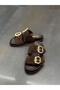 Elva Brown Suede Leather Buckle Women's Daily Slippers - 5