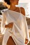 Ecru Cotton Viscose Transparent Pareo Poncho – Summer Beach Top - 3