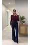 By-1812 Lumiy Dark Blue Spanish Flare Jeans Navy Blue High Waist Denim Pants - 3