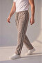 Beige Double Ribbed Side Pocket Zippered Comfortable Cut Combed Cotton Sweatpants Straight Leg Casual Sports Sweatpants - 2