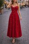 Women's v-neck long janjan crepe dress with pearl detail and spaghetti straps - 3