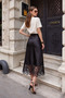 Satin Fabric Midi Length Lace Women's Skirt - 2