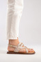 Women's Genuine Leather Flip Flop Sandals 6366 Beige - 6