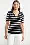 Polo Collar Striped Knitwear T-Shirt - Black