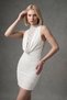 Lace Detailed Draped Leather N Degaje Collar Mini Dress