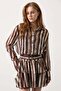 Women's Lace-Detail Patterned Mini Chiffon Dress Brown - 2