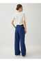 Double Leg Detailed High Waist Trousers - Navy Blue - - 6