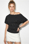 Women's Black White Polka Dot Patterned Asymmetrical Cut Fitted Waist Bat Sleeve Blouse 6162 60286230 - 4