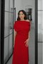 Red Long Dress with Gathered Shoulder Detail - 206190 - 5