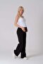 Maternity Stretchy Waistband Adjustable Linen Wide Leg Pants Black - 2