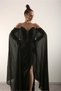 Beaded Embroidered Slit Evening Dress with Cape Sleeves, Wedding, Engagement Dress - 5