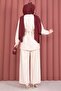 Belde Brooch Detailed Adjustable Pants Double Suit Set Beige - 5