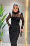 Double Fabric Strapless Dress with Lace Detail - Black - 4