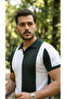 Men's Short Sleeve Polo Collar Block Print Knitwear Blouse - 4
