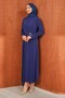 Navy Blue Draped Evening Dress with Waist Buckle - 3