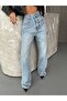 High Waist Asymmetrical Buttoned Jean - Gray Wide Leg Wide Leg Denim Pants
