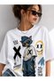 Vanteon Be Different Cat Printed Oversize T-Shirt Unisex White - 3