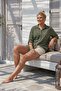 Khaki Shirt Collar 3/4 Sleeve Buttoned Embroidered Casual Cotton Woven Shirt 70 60 - 6