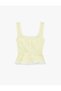 Cotton Slim Fit Floral Textured Lace Detailed Square Neck Thick Strap Peplum Blouse - 3