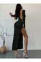 Women's Black Backless Slit Long Dress – Azalea Model Stylish and Fit Design - 2