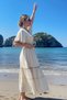 Linen Skirt and Blouse Set with Shell Accessories - 3