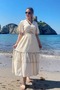 Linen Skirt and Blouse Set with Shell Accessories - 6