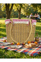 Straw Beach and Picnic Bag - Red Gingham Lined, Lace Detailed - 7