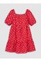 Lcw Kids Red Square Collar Floral Girl Dress - 3