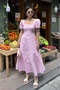 Women's Pink Square Collar Balloon Sleeve Lined Brode Woven Dress - 4