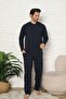 Men's Pajama Set - Navy Blue Checkered Long Sleeve Combed Cotton 1227Uy