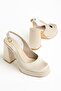 Emoyra Women's Beige Satin Platform Closed Toe Thick Heeled Shoes - 2
