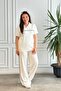 Polo Collar Ribbed Stone Embroidered Short Sleeve Set - 3