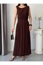 Brown Waist Detailed Draped Sleeveless Dress - 6