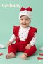 Baby Girl Heart Patterned Bowknot Ruffle Baby Salopet Jumpsuit and Beanie - 2