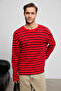 Vigos men's 100% organic cotton round neck regular fit long sleeve red striped t-shirt - 3