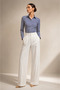 Navy Blue White Striped Slim Fit Women's Shirt - 3