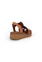 D26Ys-2820 Tan Color Genuine Leather Elastic Short Wedge Heeled (5cm) Women's Sandals - 3