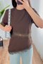Lace Detailed Short Sleeve Coffee T-Shirt - 3